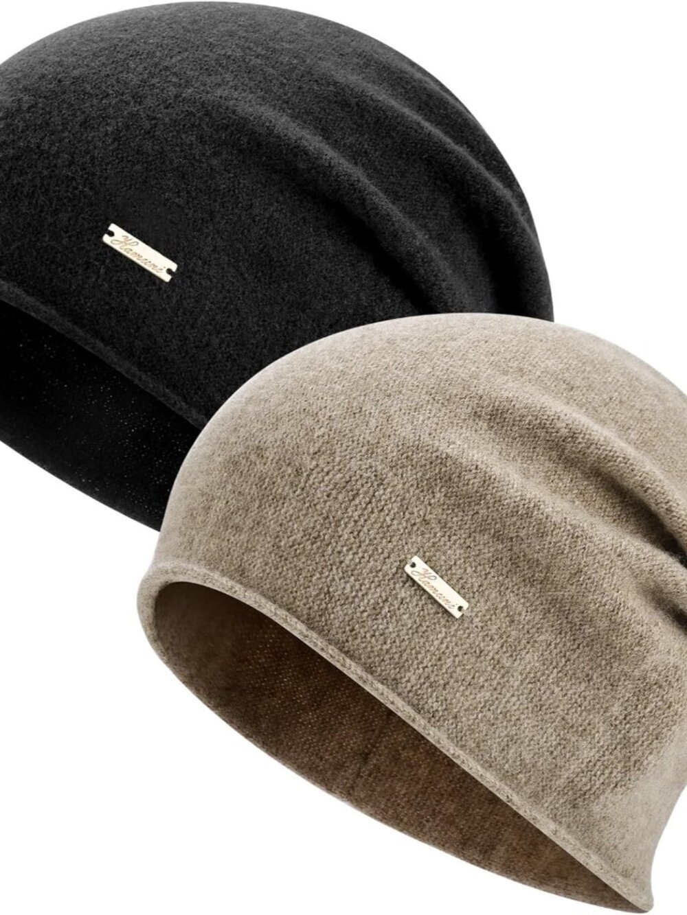 Unisex Black & Brown 100% Wool Warm Knit Pull-On Winter Slouchy Skull Beanie Cap
